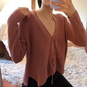 Cropped Salmon Knit Sweater Size Medium
